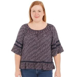 Excellent John Paul Richard Floral Bell Sleeve Ruffle Hem Blouse Women’s Large